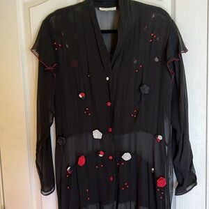 Na-Ta-ya 2 piece flowy midi black sleeveless dress and overlay  with roses Med